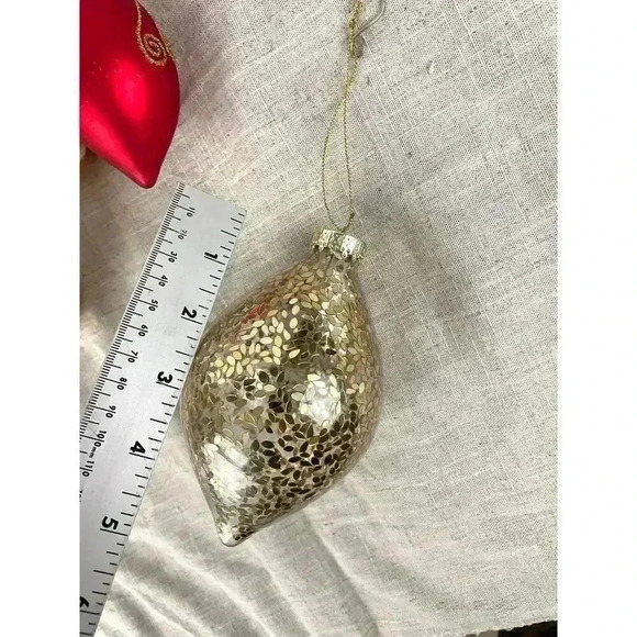 Lot of 14 VTG Christmas Ornaments Hearts Ceramic Glass Snowman Cracked Glitter - Picture 4 of 13